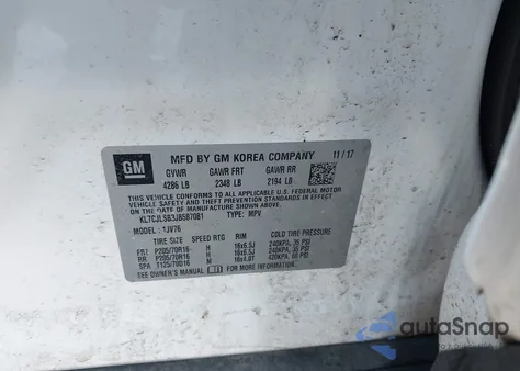 2018 Chevrolet Trax Lt z USA, uszkodzony, nr VIN KL7CJLSB3JB587081